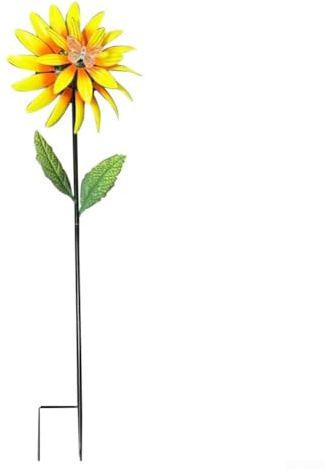 Moulin à vent en métal tournesol pour décoration de jardin en plein air, à énergie solaire avec piquet en acier, 90 x 28 cm, jaune/rouge (jaune)