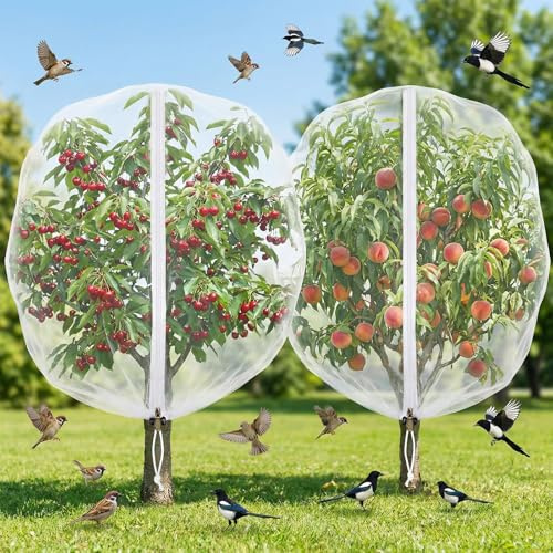 Large Fruit Tree Netting with Zipper & Drawstring, 2 Pack Bird Protection Insect Netting Bags(6FT x 6FT), Garden Fine Mesh Bird Bug Netting Plant Cover for Blueberry Strawberry Cherry Flower Tomato