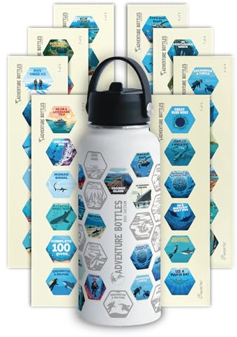 Awesome Maps Dive Adventure Bottle – Autocollants de voyage personnalisés, 1 litre, acier inoxydable, sans BPA, anti-fuite