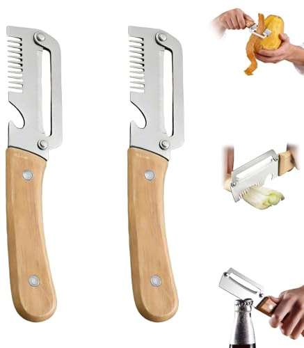 Pelador Multifuncional, Pelador Verduras, Cuchillo Pelador Acero Inoxidable Mango Madera Antideslizante, Perfecto para Patatas, Zanahorias y Manzanas (2 ralladores)