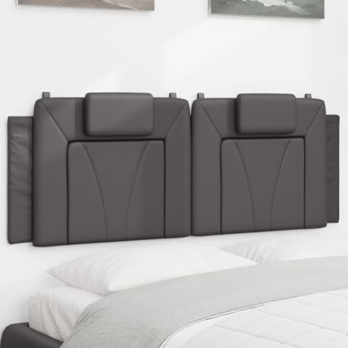 zylophax Kopfteil-Kissen Viana Grau Kunstleder 140 cm, Schaumstoff gepolstert, Wandkissen mit Klettverschlüssen, Befestigung für LED-Leisten, vielseitige Rückenlehne für Schlafzimmerbett