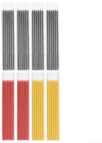 48pcs 2.8mm Carpenter Pencil Recambios para carpintería, sólido agujero profundo plomo en negro amarillo rojo para tareas de construcción y dibujo