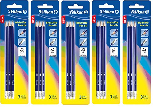 Pelikan Bleistift (5, Härtegrad HB mit Radierer)