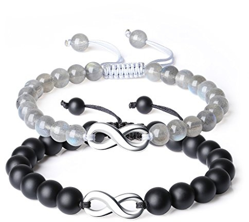 COAI Geschenkideen Edelstein Onyx Labradorit Infinity Charm Ein Paar Freundschaftsarmbänder Partner Armbänder für Sie und Ihn