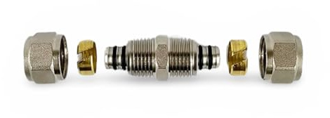 Gleicher gerader Verbinder – 16 mm Kompressionspassform für Kunststoff, mehrschichtig, Pex, Alu-Pex, Pert-Rohre (1 Stück)