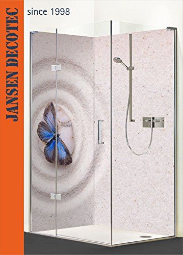 Eck - Duschrückwand-Set, 2 Segmente je 90x200cm, Motiv: Schmetterling_Sand