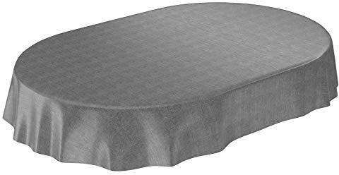 ANRO Wachstuchtischdecke Wachstuch Wachstischdecke Tischdecke Wachstuchdecke Anthrazit Leinenoptik Oval 220x140cm eingefasst