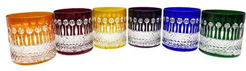 6 Bicchieri di Whisky e Acqua in Cristallo - Arte Della Tavola - Assortimenti di 6 Colori - Service Roemer Diamant (28 cl) - Maison Klein Artisan du Cristal - Firmata : Klein 54120 Baccarat France