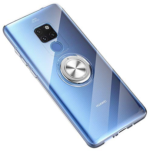 SORAKA Durchsichtige Hülle für Huawei Mate 20 mit 360 Grad drehbarem Ringständer Weicher TPU transparenter Schutzhülle mit Metallplatte für Handyhalterung Auto KFZ Magnet Stoßdämpfung