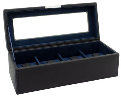 Friedrich23 - Valigetta per orologi Cross Grain con coperchio in vetro nero - Spazio per 4 orologi - Sintetico fine