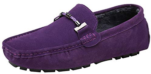 ANUFER Mens Elegant Buckle Loafers Comfort Suede Driving Shoes Stylish Moccasin Slippers Purple Plush SN19020-2 US13