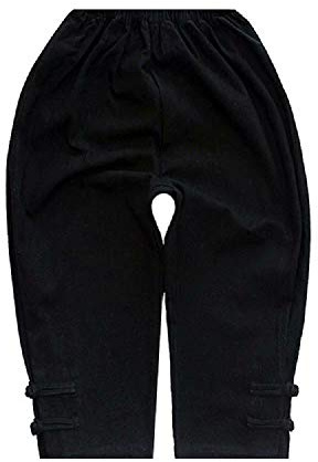 Hooyi Chinese Costume Pant for Boys Traditional Tang Kungfu Trouser Linen Chinese Near Year Underpant for Kid 12 Black