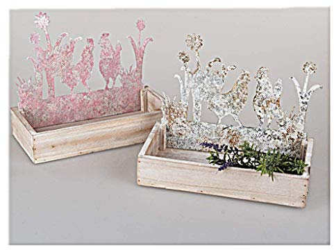 Osterschmuck für Ostergesteck eckig 23cm aus Holz-Metall 1 Tablett Farbe sortiert antike Optik Versand ohne Dekoration Ostern Frühjahr