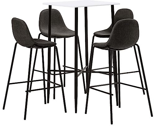 vidaXL Bar Set 5-TLG. Bartisch Barstuhl Stehtisch Bistrotisch Tresen Bartresen Küchenbar Küchentisch Tresentisch Tisch 4 Barhocker Stoff Dunkelgrau