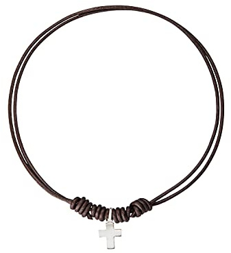 Kokomorocco - Colgante religoso Cruz de Plata - Cordón de Cuero marrón Ajustable - Plata de Ley
