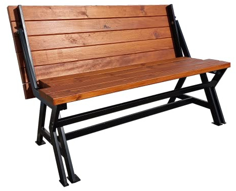 UNIPAS Gartenbank Set 3in1 LEA - klappbare Sitzbank und auch Tisch im Farbton Teak, Inovative und robuste Konstruktion für Terrasse, Garten. Spart Platz, Flexibel für 3 oder auch 6 Personen