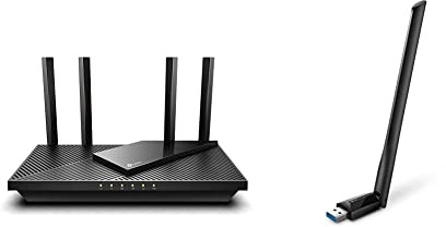 TP-Link Archer AX55 Wi-Fi 6 WLAN Router, schwarz & Archer T3U Plus AC1300 High Gain USB WLAN Stick Adapter mit High-Gain Antennen (bis zu 867 Mbit/s auf 5GHz und 400 Mbit/s auf 2,4GHz)