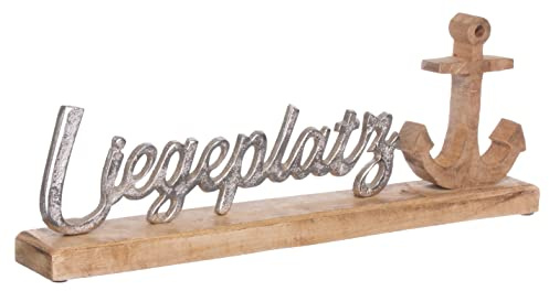 Brandsseller Deko-Schriftzug Liegeplatz ca. 40x15x5cm auf Mangoholz-Sockel/Aluminium