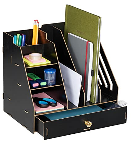 Relaxdays Schreibtisch-Organizer MDF, schwarz, 29,5 x 33 x 24 cm | 3 Schuber