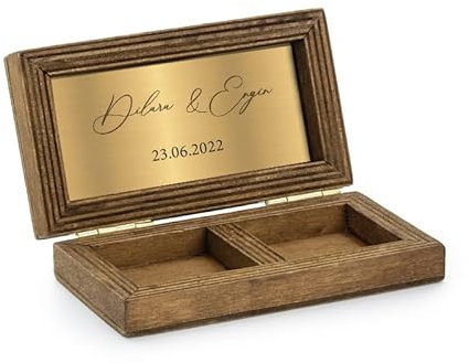 Bl4ckPrint Ringbox aus Holz personalisierbar mit Name - Ringschatulle Ringhalter für Hochzeit - Aufbewahrungsbox für Ringe zur Verlobung, Hochzeit, Standesamt - Goldplatte graviert