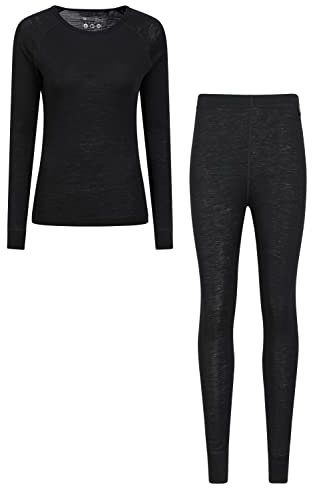Mountain Warehouse Merino Womens Top & Pants Set - Cosy, Moisture Wicking & Quick Drying Ladies Baselayer - Autumn, Winter, Camping & Hiking Black (Multipack 02) Women's Size 14