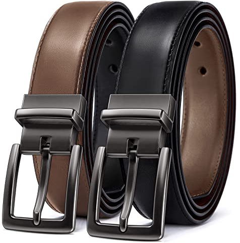 BULLIANT Ledergürtel Herren, Wendegürtel Herren Leder 31mm für Business Anzug und Jeans Gürtel,Ein Gürtel Wendbar Zwei Farben(Schwarz/Tawny,155cm/54-56 taille verstellbar)