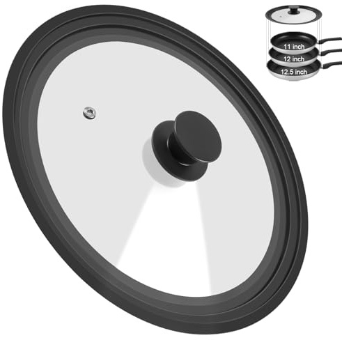Universal Lid for Pots Pans and Skillets, Pan Cover Fit 11, 12,12.5 Diameter Cookware, Silicone Replacement Pan Lid Pot Lids for Frying Pans, Cast Iron,Tempered Glass Lid