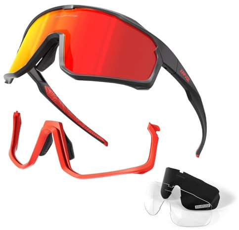 KAPVOE Polarisiert Fahrradbrille mit 3 Wechselgläser für Herren Damen Sport Radfahren MTB TR90 Rahmen Sportsonnenbrille Radbrille Sportbrille Fahren Baseball Radsport Laufen Golf Volleyball Angeln