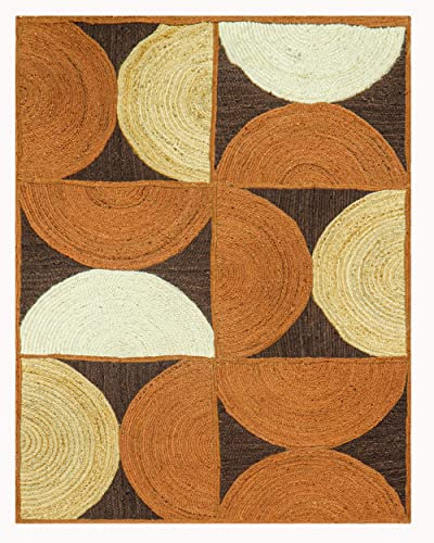 CASAVANI Collection Square – 28,9 x 28,9 cm Flächenteppich, braun & mehrfarbig, geflochtener Jute-Teppich, geometrischer Kelim-Teppich, für drinnen und draußen, Flachgewebe-Teppiche für Schlafzimmer,