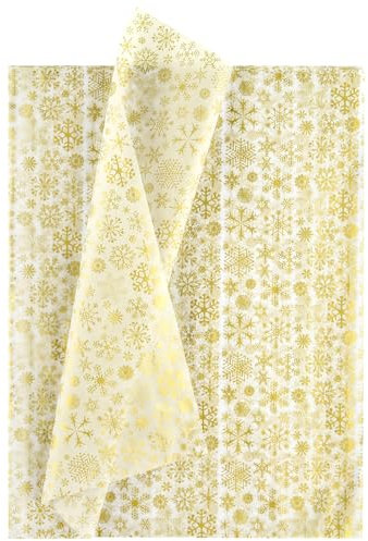 NEBURORA 60 Sheets Christmas Snowflake Tissue Paper Gold Snowflake Gift Wrapping Tissue Paper for DIY Crafts and Christmas Party Decorations