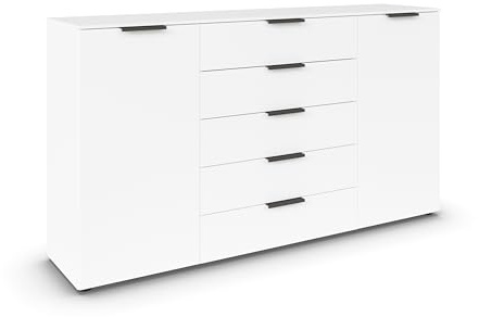 Rauch Möbel Flipp, Kommode, Farbe Weiß, Breite 180 cm | Sideboard, 2-türig, 5 Schubladen, Soft-Close-Funktion, für Schlafzimmer, Gästezimmer, Wohnzimmer, Garderobe, Flur