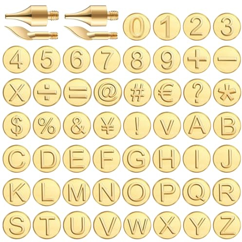 Pesoncarl Holzbrennbuchstaben, 56 Stücke Messingholz Brennzahlen, Holzbrennspitze, Holzverbrennungswerkzeug mit Buchstaben, Alphabet Zahlensymbol für Holzbrennerschnitze, Holzbrennspitzen