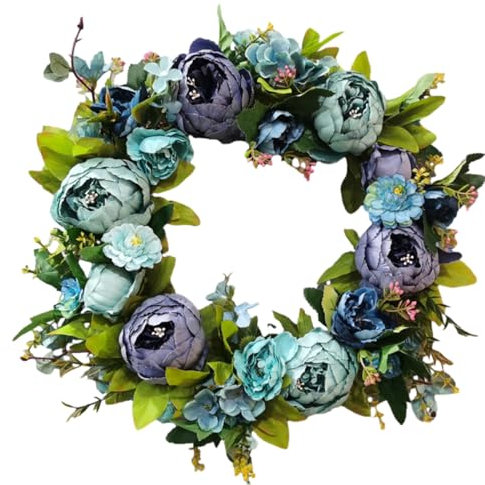 Chickwin Türkranz Ganzjährig, Osterdeko Frühlingsdeko Türkranz Modern, Künstliche Wildblumen-Girlande, Dekorative Mehrzweck-Girlande, für Zuhause, Parties, Türen (Blau,40cm-15.7’’)