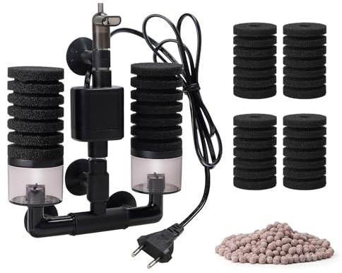 Swawis svampfilter akvarium med 2 par reservsvampar, tyst skumfilter med filterkula, elektriskt akvariefilter för biologisk och mekanisk filtrering syreberikning (S)