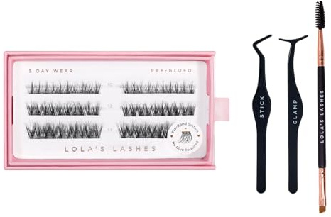 Lola's Lashes Pre-glued Lashes | Soft Definition 3 Row Starter Kit | Pre-Glues Lashes | Easy Application | Application Tools Included | 5-10 Days Wear & Waterproof | 10-14mm