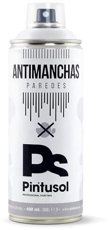 PINTUSOL Pintura Antimanchas Paredes en Spray, Acrílica Blanca Alta Opacidad, Cubre Manchas Antihumedad Antimoho, Fácil Aplicación, Pintura Profesional Anti Manchas Pared Espray 400ml
