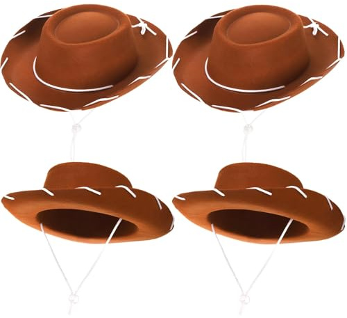 Peohud 4 Pack Felt Cowboy Hat for Kids, Small Western Cowgirl Hat, Wide Brim Cowboy Hat with Neck Drawstring, Cosplay Costume Accessories for Halloween Dress Up Party