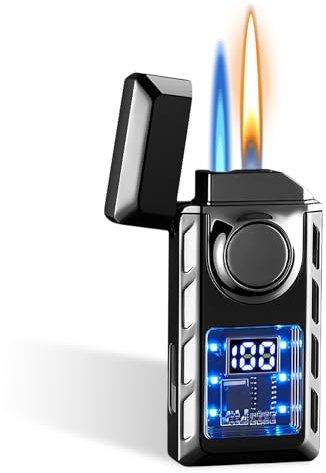 Accendino a fiamma jet, doppio fiamma, accendino a fiamma, accendino a getto d'aria, ricaricabile, USB-C (venduto senza gas butano), per candele, barbecue da campeggio (nero)