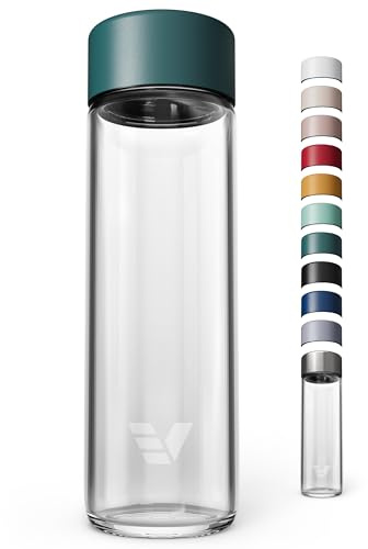 EVER VESSEL Glass Water Bottle 20oz - Non-insulated | Borosilicate Glass | Dishwasher Safe | No Plastic Touches Contents | A pure drinking experience - Teal Green