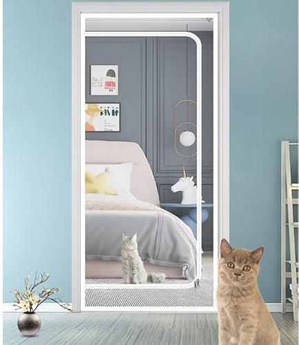 Katzennetz für Balkon mit Reißverschluss, Haustiere Bildschirm Tür, verhindern, Katzen aus Laufen, Katze Mesh Tür Bildschirm für Wohnzimmer, Schlafzimmer, Küche 90 x 210 cm (weiß-90X210CM-A)