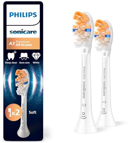 Philips Sonicare A3 Premium tout-en-un - têtes de brosse à dents de rechange d'origine, blanc, lot de 2, HX9092/87