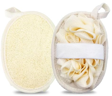 ShannChuan Natural Loofah Sponge, Double-Sided Exfoliating Body Scrubber and Mesh Pouf, Eco Organic Loofah Sponge, White/1PCS