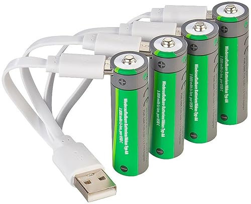 tka Köbele Akkutechnik aufladbare Batterien: 4er-Set wiederaufladbare High-Capacity-Batterien Typ AA, 3.000mWh, USB (AA Akkus, Akku mit USB, RC)