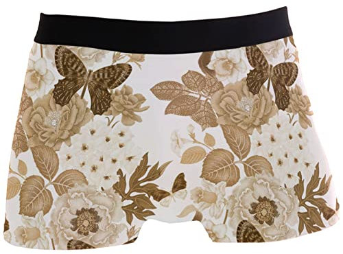 Mens Retro Trunks Vintage Butterfly Flower Roses Peonies Daffodils Hydrangea Men'S Trunk Smooth Boxer Shorts Breathable Underwear For Working Running Soccer XXL