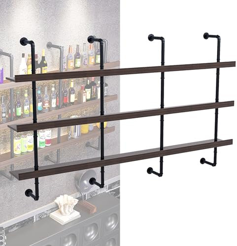 JOSIAHCQ Weinregal Industrial Style Flaschenregal Wand Metall Bar Regal Wand Schmal mit Licht Barschrank Weinständer Küchenregal Weinhalter Minibar für Esszimmer Home Bar Küche Bartheke(200cm/78.7in)