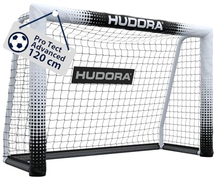 HUDORA Fotbollsmål Pro Tect Advanced – fotbollsmål för utomhus med nät och väderbeständig hölje för barn/vuxna – enkel montering i trädgården – högkvalitativ målvägg med blixtlås och kardborrfästen