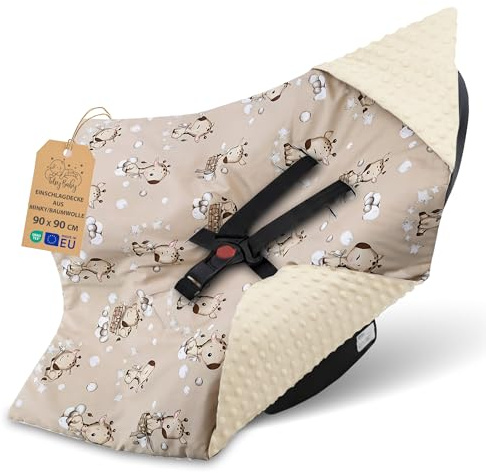 Coperta avvolgente per ovetto e passeggino – morbida copertina Minky neonato bifacciale con cappuccio – utilizzabile tuttol'anno in viaggio e a casa 90×90 cm Giraffe Oeko-Tex