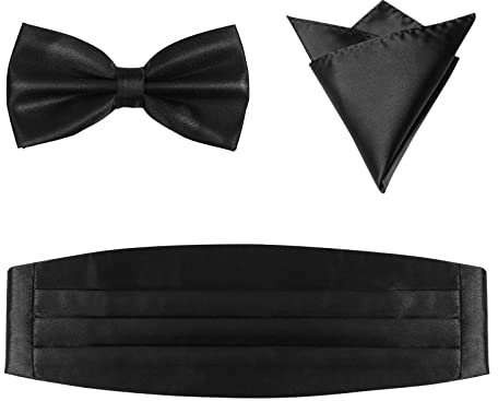 Healvian Kummerbund und Fliegen Einstecktuch für Herren Polyester Tasche und Taillenbund Schwarz Verstellbar für Formelle Anlässe