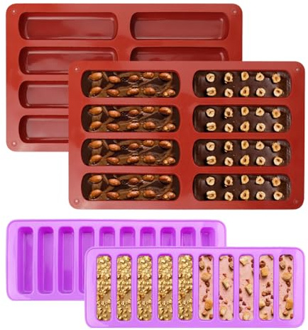GIDWRIY Lot de 4 Moule Silicone Barre de Céréales,Moule Barre Chocolat,Finger Food Moules Financier Antiadhésif,Patisserie Réutilisable Moules Silicone Rectangulaire pour Brownies, Pudding, Gâteau