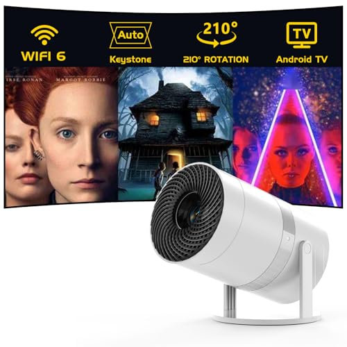 Mini Projector with Android App,210° Rotatable, Auto Keystone, WiFi6 Bluetooth, Portable Projector for Bedroom, 4K 1080P Supported, Video Projector Compatible with Smartphone/PC
